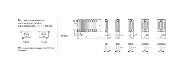 Стальной трубчатый радиатор Zehnder Charleston Completto 3030/16 V001 RAL 9016 1/2", нижний, белый, без крепления 