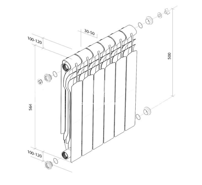 Биметаллический радиатор Royal Thermo Revolution Bimetall 500 2.0, белый - 4 секции, боковое подключение 