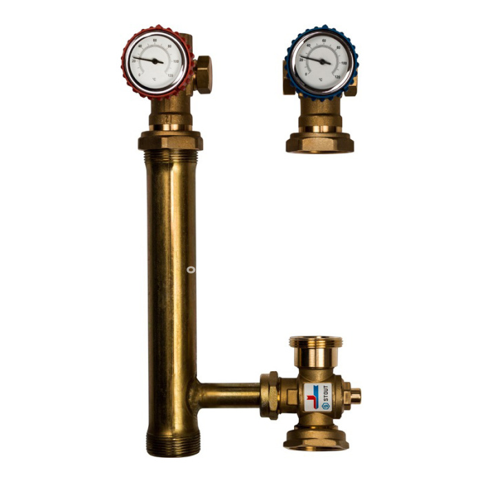 Насосная группа для твердотопливных котлов Stout SDG-0014-002501 DN 25 (1") с термосмесителем, без насоса, подача справа 