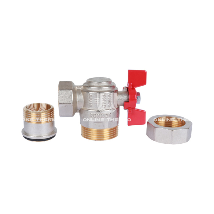 Кран шаровый угловой с разъемным соединением Rommer RBV-0006-0610225, 1" ВР-НР, стандартный, ручка-бабочка 