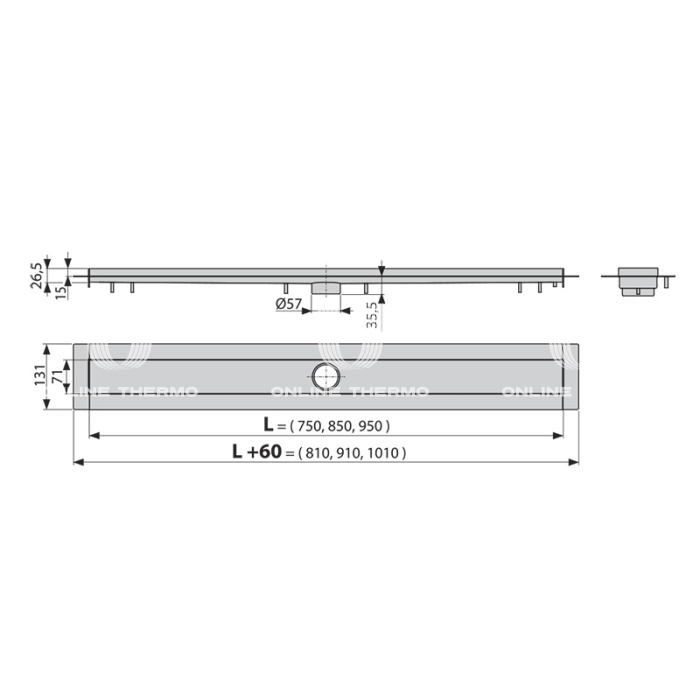 Душевой лоток (водоотводящий желоб) AlcaPlast APZ13-850 Modular, горизонтальный сток, модульный - 850 мм 