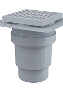 Сливной трап Alcaplast APV11, 150×150/110 мм, прямой сток, пластиковая решетка, мокрый гидрозатвор, воротник с двухровневой изоляцией 