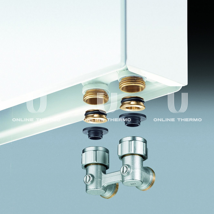 Узел нижнего подключения Oventrop 1015814, 3/4"ЕК НГ-НР, Multiflex F, угловой, с подключением ЕК 