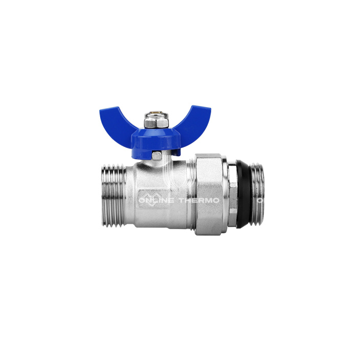 Комплект прямых шаровых кранов Varmega VM15951, 1"x1" НР-НР, с разъемным соединением, ручка-бабочка, для коллекторных групп 