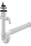 Сифон для мойки Alcaplast A840-DN50/40, L-образный, пластиковый, с нержавеющей peшeткой Ø70, двумя подводками и гофрой 