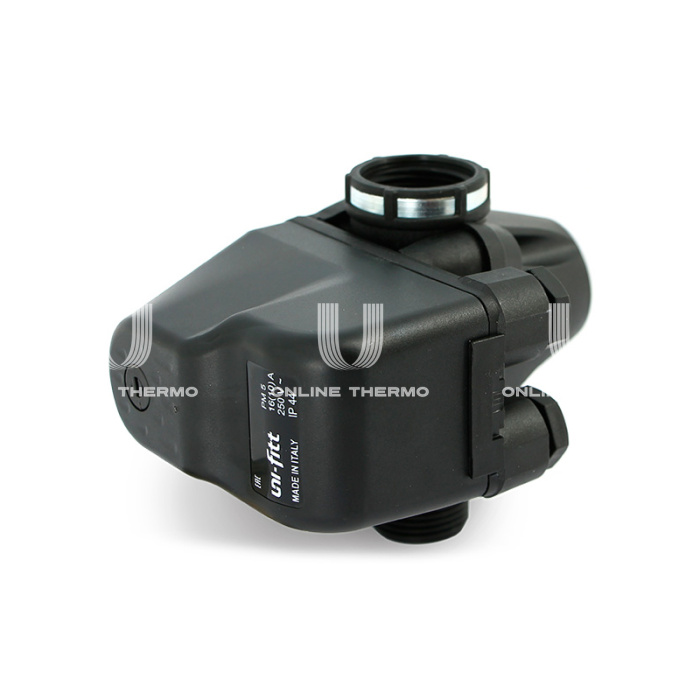 Реле давления Uni-fitt PM5-3W 262D0105 со встроенным манометром и тройником, диапазон регулирования давления 1-5 бар, НР-ВР-ВР 1" 