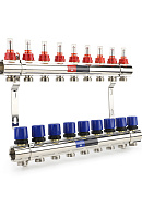 Коллекторная группа с расходомерами Varmega VM15409 ВР 1", на 9 контуров 3/4" EK, латунь 