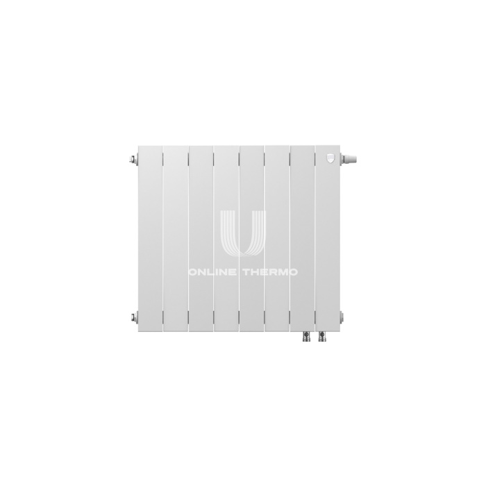 Биметаллический дизайн радиатор Royal Thermo PianoForte 500 Bianco Traffico (белый) VDR80 - 8 секций, нижнее правое подключение, 80мм 