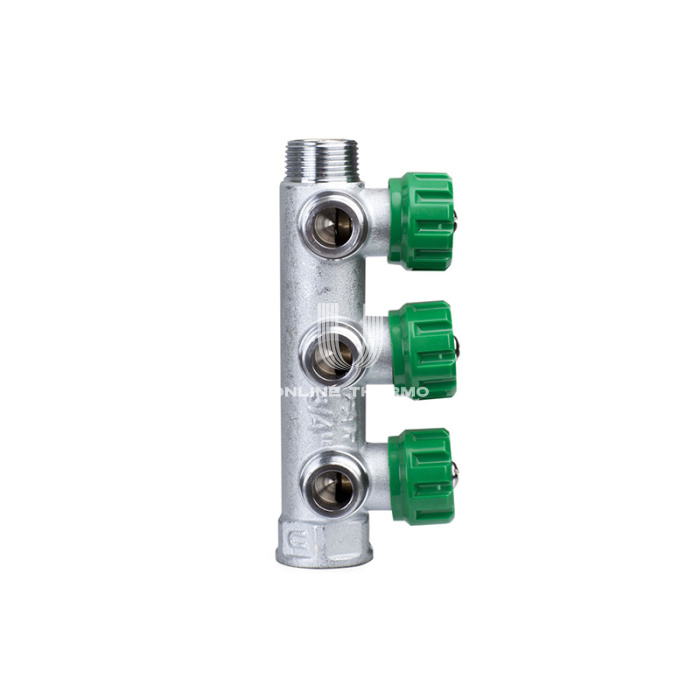 Регулирующий проходной коллектор FAR FK 3822 3412, 3/4" ВР-НР, на 3 контура  1/2" НР, модульный, конусное соединение 