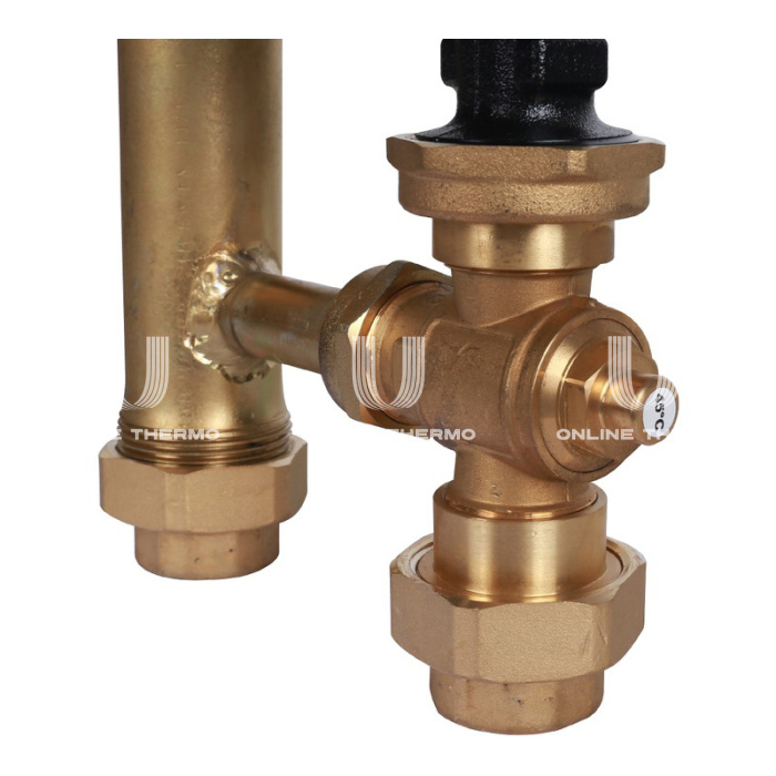 Насосная группа для твердотопливных котлов Stout SDG-0014-002502 DN 25 (1") с термосмесителем и насосом Grundfos UPSO 25-65, подача справа 
