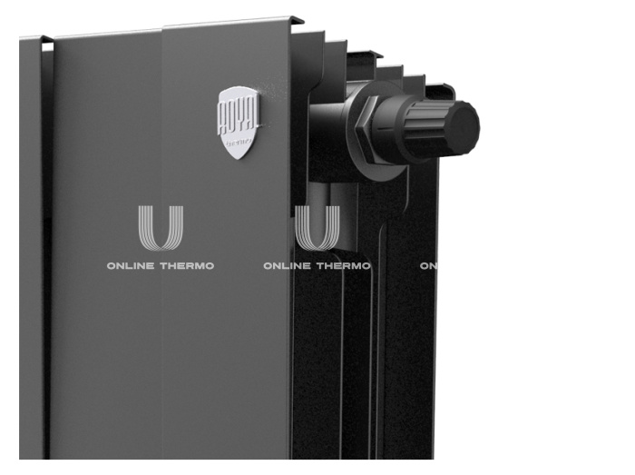 Биметаллический дизайн радиатор Royal Thermo PianoForte 500 Noir Sable (черный) VDR80 - 4 секции, нижнее правое подключение, 80 мм 
