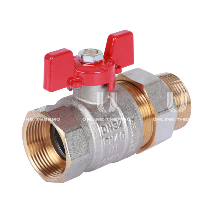 Кран шаровый с разъемным соединением Rommer RBV-0005-0510232, 1 1/4" ВР-НР, стандартный, ручка-бабочка 