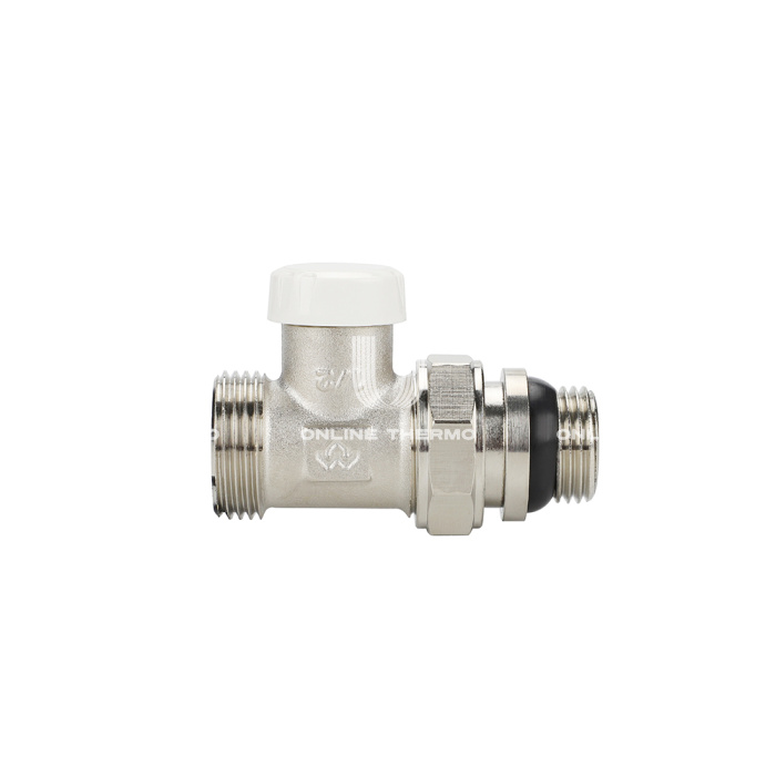 Запорный радиаторный клапан (вентиль) ручной регулировки Varmega VM10312, 1/2" x 3/4"EK НР, прямой, с самоуплотняющимся полусгоном 