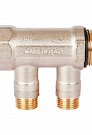 Коллектор с шаровыми кранами SMB 6210 1", 2 отвода 1/2" (красные ручки) 