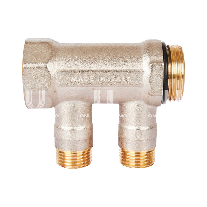 Коллектор с шаровыми кранами SMB 6210 1", 2 отвода 1/2" (красные ручки) 