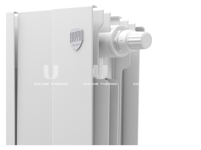 Биметаллический дизайн радиатор Royal Thermo PianoForte 500 Bianco Traffico (белый) VDR80 - 8 секций, нижнее правое подключение, 80мм 