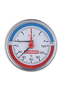 Термоманометр аксиальный Rommer RIM-0005-801015, диаметр 80 мм, 10 бар, 1/2", 120°С, с запорным клапаном 