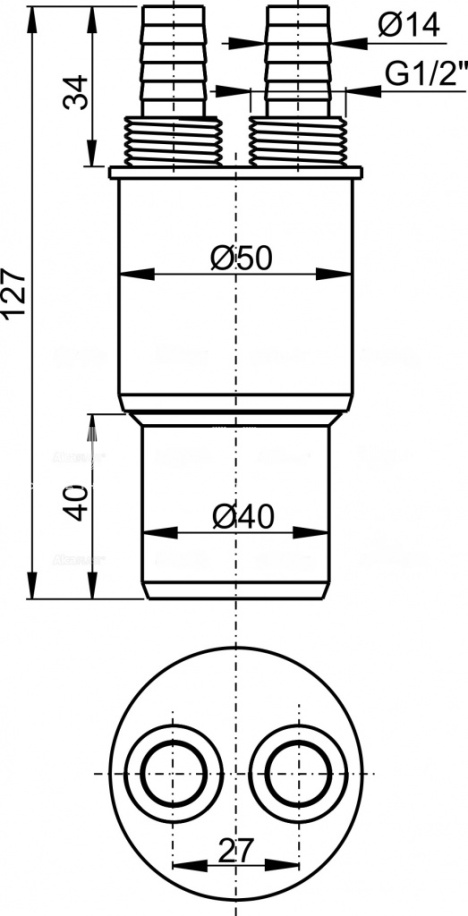 *Переходная муфта Alcaplast AKS6, для стока 40/50 мм, резьбовое соединение G1/2" 