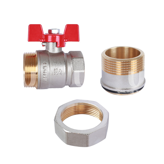 Кран шаровый с разъемным соединением Rommer RBV-0005-0510232, 1 1/4" ВР-НР, стандартный, ручка-бабочка 
