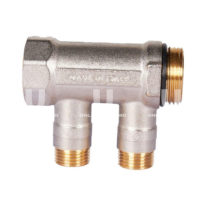 Коллектор Stout с шаровыми кранами SMB 6211 1", 2 отвода 1/2" (синие ручки) 