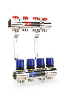 Коллекторная группа для отопления Varmega VM15804 ВР 1", на 4 контура 3/4" EK, латунь 