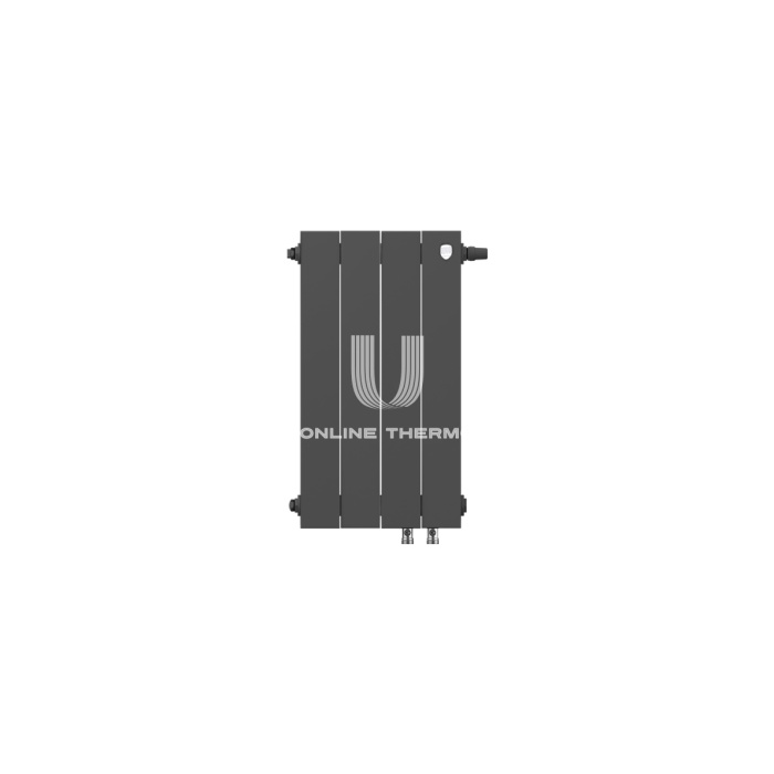 Биметаллический дизайн радиатор Royal Thermo PianoForte 500 Noir Sable (черный) VDR80 - 4 секции, нижнее правое подключение, 80 мм 