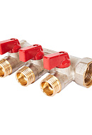 Коллектор Stout с шаровыми кранами SMB 6210 3/4", 3 отвода 1/2" (красные ручки) 