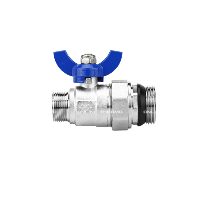 Комплект прямых шаровых кранов Varmega VM15952, 1"x3/4" НР-НР, с разъемным соединением, ручка-бабочка, для коллекторных групп 