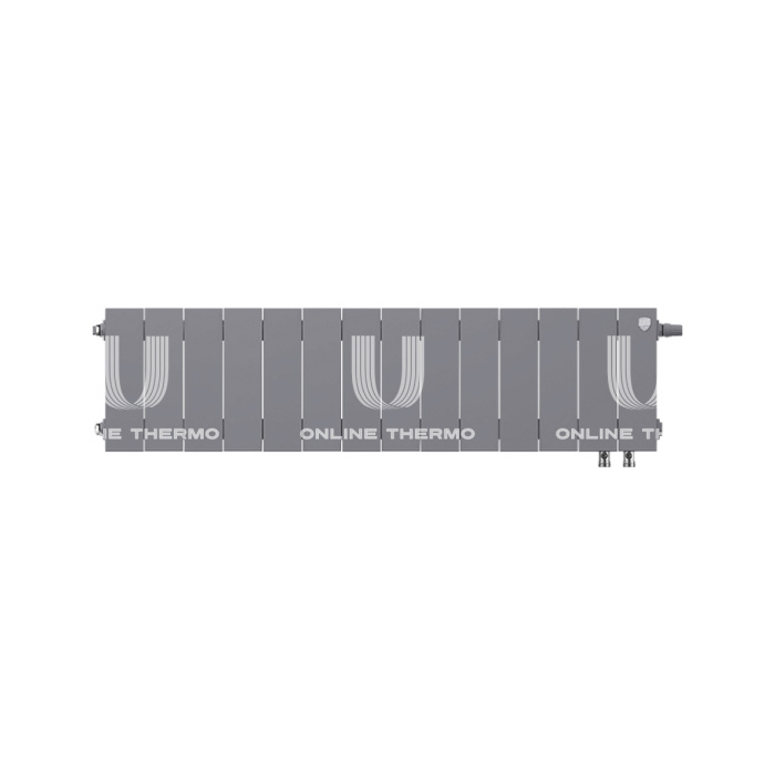 Биметаллический дизайн радиатор Royal Thermo PianoForte VD 200 Silver Satin (серый) VDR80 - 14 секций, нижнее правое подключение, 80мм 