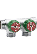 Регулирующий проходной коллектор Stout SMB-6850-341202, ВР-НР 3/4", на 2 контура 1/2", модульный, хромированный 
