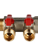 Коллектор Stout с шаровыми кранами 3/4", 2 отвода 1/2" (красные ручки) 