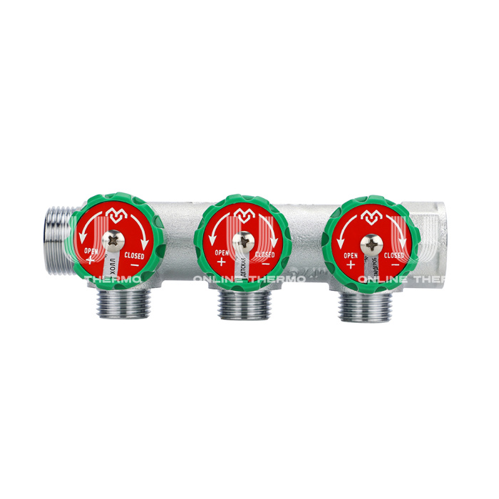 Коллектор регулирующий Varmega VM14603, 3/4", на 3 выхода 1/2", хромированный 