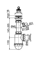 *Сифон для мойки Alcaplast A441P-DN50/40, стандартный, пластиковый, с нержавеющей решеткой Ø70 и подводкой 