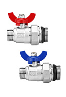 Комплект прямых шаровых кранов Varmega VM15952, 1"x3/4" НР-НР, с разъемным соединением, ручка-бабочка, для коллекторных групп 