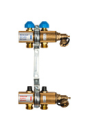 Распределительный коллектор (группа) для отопления Watts HKV-2 10004172 ВР 1", на 2 контура 3/4" ЕК, латунь, с концевыми группами 