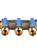 Коллектор Stout с шаровыми кранами 3/4", 3 отвода 1/2" (синие ручки) 