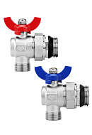 Комплект угловых шаровых кранов Varmega VM15956, 1"x3/4" НР-НР, с разъемным соединением, ручка-бабочка, для коллекторных групп 