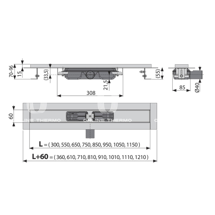 Душевой лоток (водоотводящий желоб) AlcaPlast APZ101BLACK-750 низкий, черный, горизонтальный сток - 750 мм 