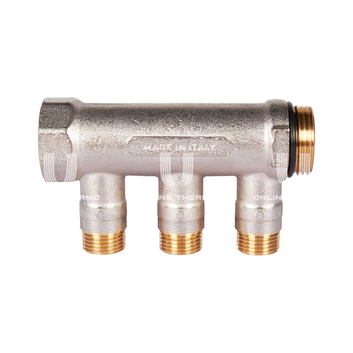 Коллектор Stout с шаровыми кранами SMB 6210 1", 3 отвода 1/2" (красные ручки) 