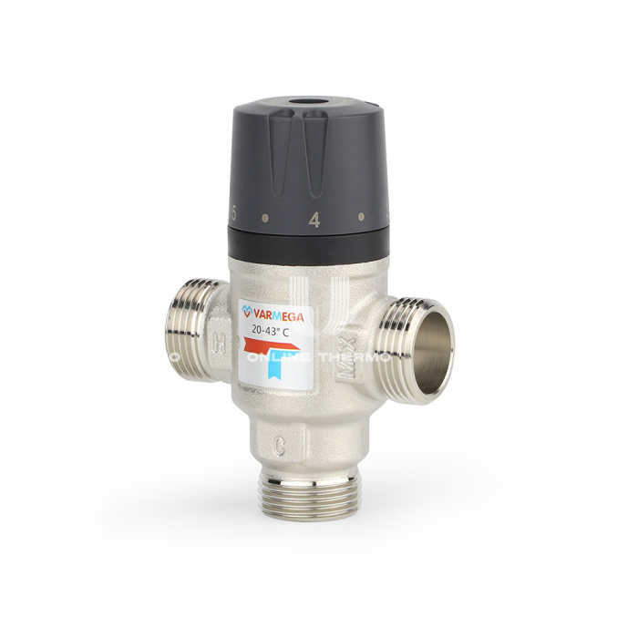 Термостатический смесительный клапан Varmega VM17302 НР 3/4", Kvs 1.6, PN 10, смешение в бок, 20-43°С 