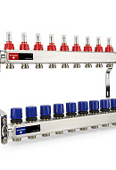 Распределительный коллектор (группа) с расходомерами Varmega VM15109 ВР 1", на 9 контуров 3/4" EK, нержавеющая сталь 