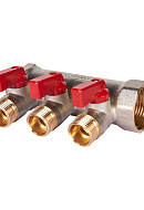 Коллектор Stout с шаровыми кранами SMB 6210 1", 3 отвода 1/2" (красные ручки) 