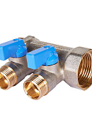 Коллектор Stout с шаровыми кранами SMB 6211 1", 2 отвода 1/2" (синие ручки) 