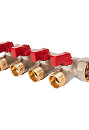 Коллектор Stout с шаровыми кранами SMB 6210 3/4", 4 отвода 1/2" (красные ручки) 