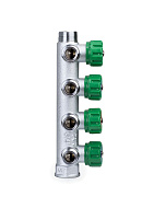 Регулирующий проходной коллектор FAR FK 3824 134TP, 1" ВР-НР, на 4 контура  3/4" НР, модульный, плоское соединение 