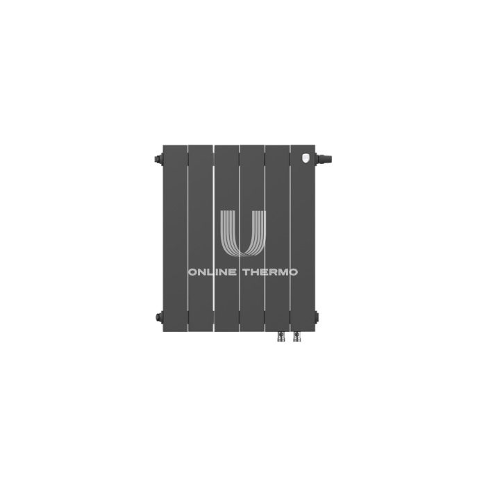 Биметаллический дизайн радиатор Royal Thermo PianoForte 500 Noir Sable (черный) VDR80 - 6 секций, нижнее правое подключение, 80 мм 