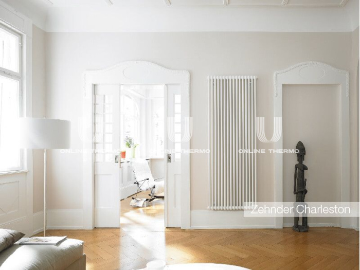 Стальной трубчатый радиатор Zehnder Charleston 2180/12 №1270 RAL 9016 1/2", боковой, белый, с креплением 