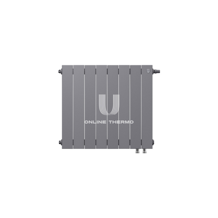 Биметаллический дизайн радиатор Royal Thermo PianoForte 500 Silver Satin (серый) VDR80 - 8 секций, нижнее правое подключение, 80 мм 