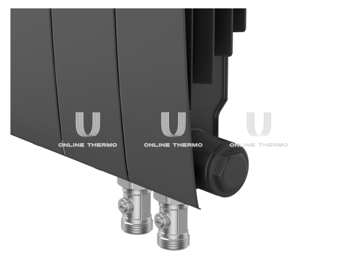 *Биметаллический радиатор Royal Thermo BiLiner 350 Noir Sable (черный) VDR - 4 секции, нижнее правое подключение 