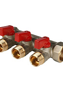 Коллектор Stout с шаровыми кранами 3/4", 3 отвода 1/2" (красные ручки) 